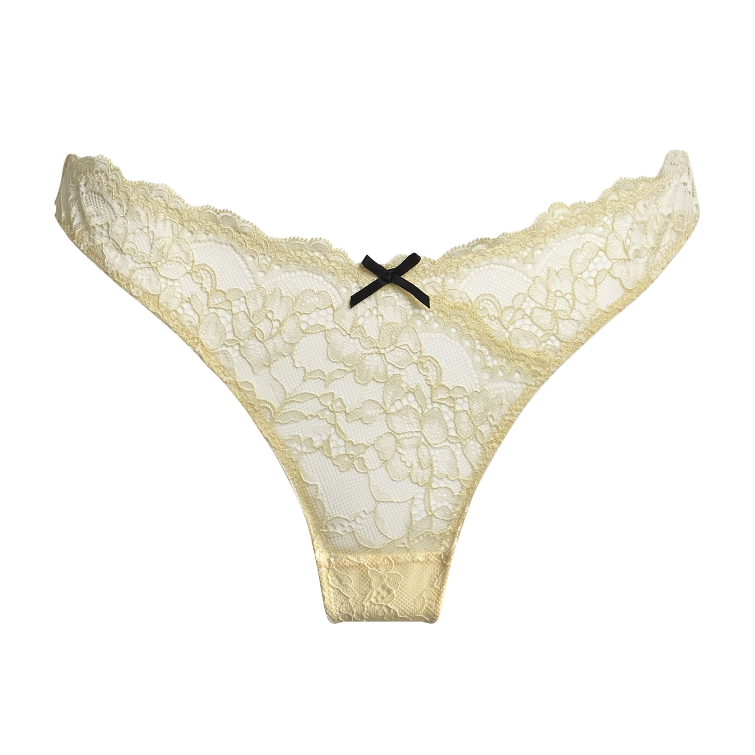 Fleur Du Mal Yellow Lace Bianca Thong