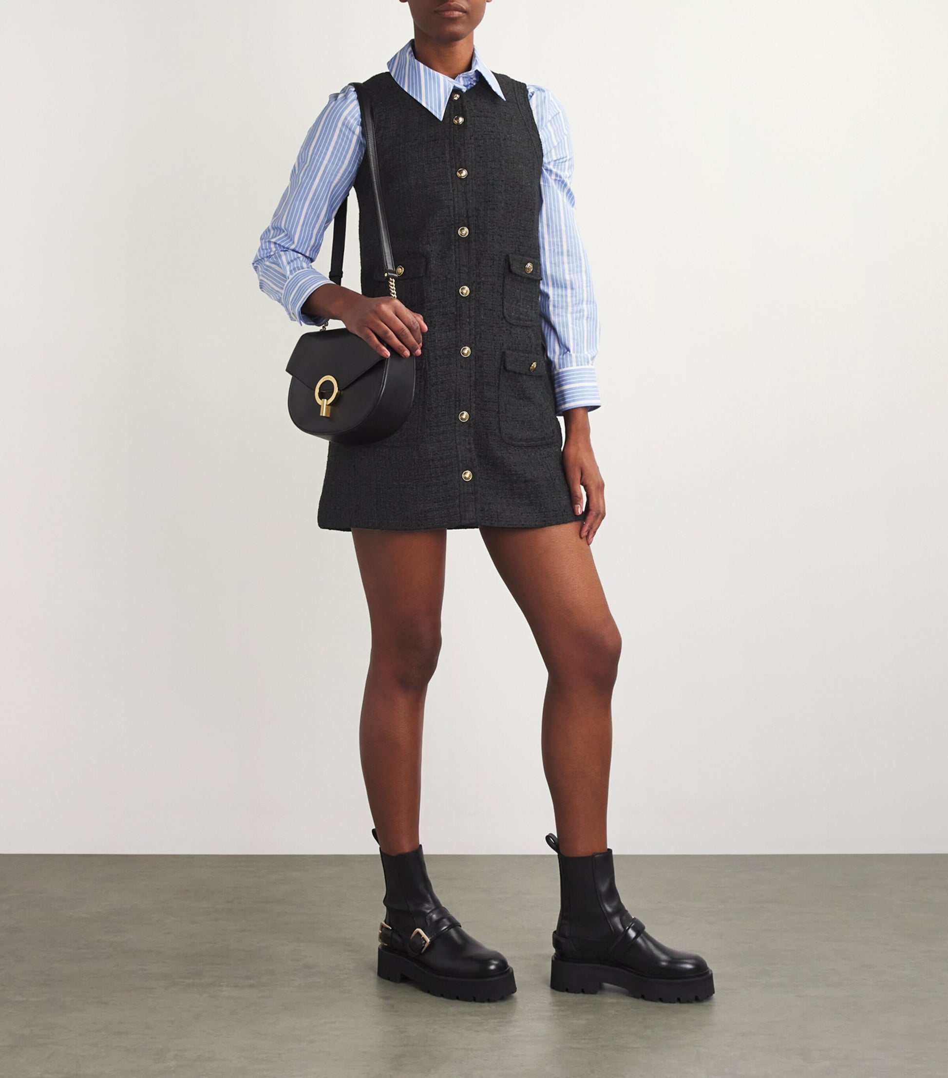 Tweed Mini Shift Dress BLACK