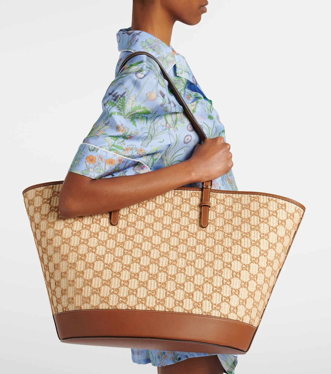 Gucci - GG Large raffia-effect tote bag