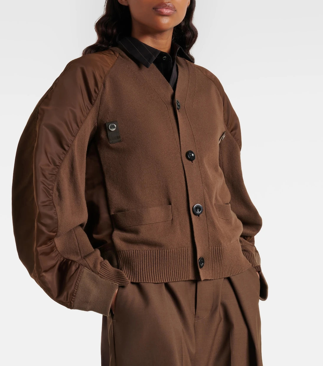 Sacai - Cotton-blend and twill cardigan