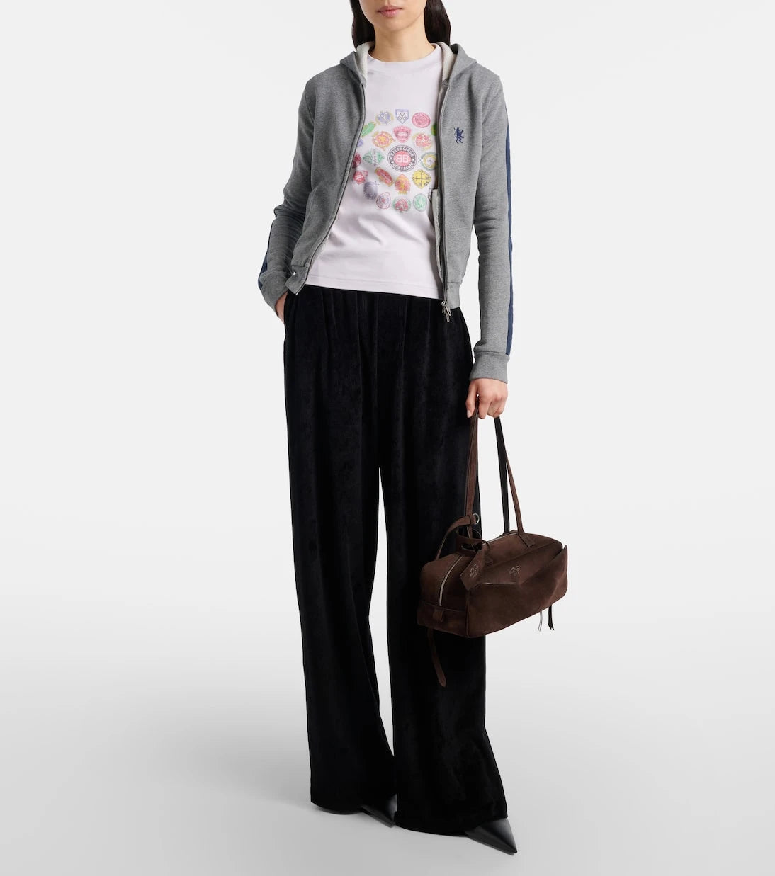 Balenciaga - حقيبة كتف Carrie Small من الجلد السويدي