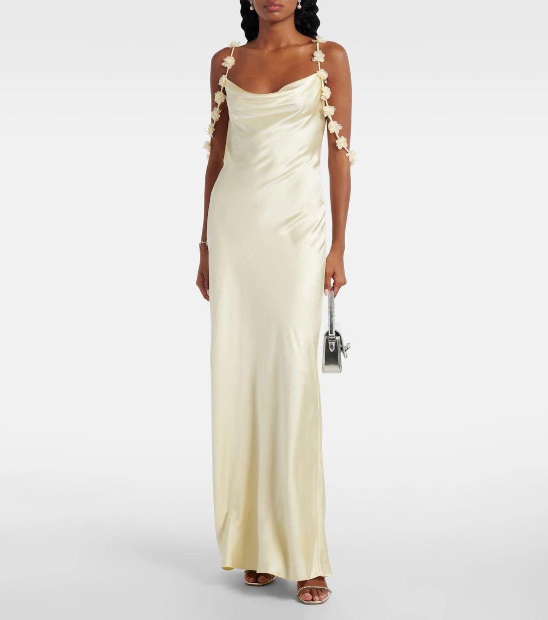 Self-Portrait - Floral-appliqué satin maxi dress