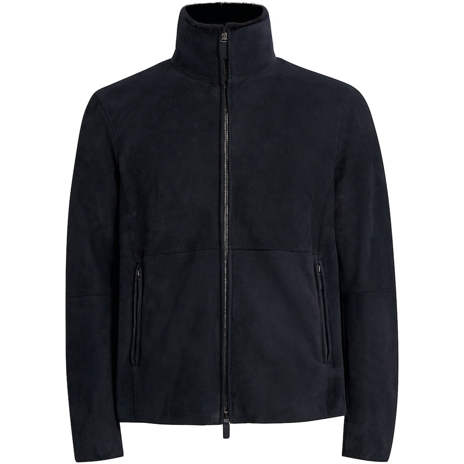 Emporio Armani Blue Suede Funnel-Neck Sweatshirt