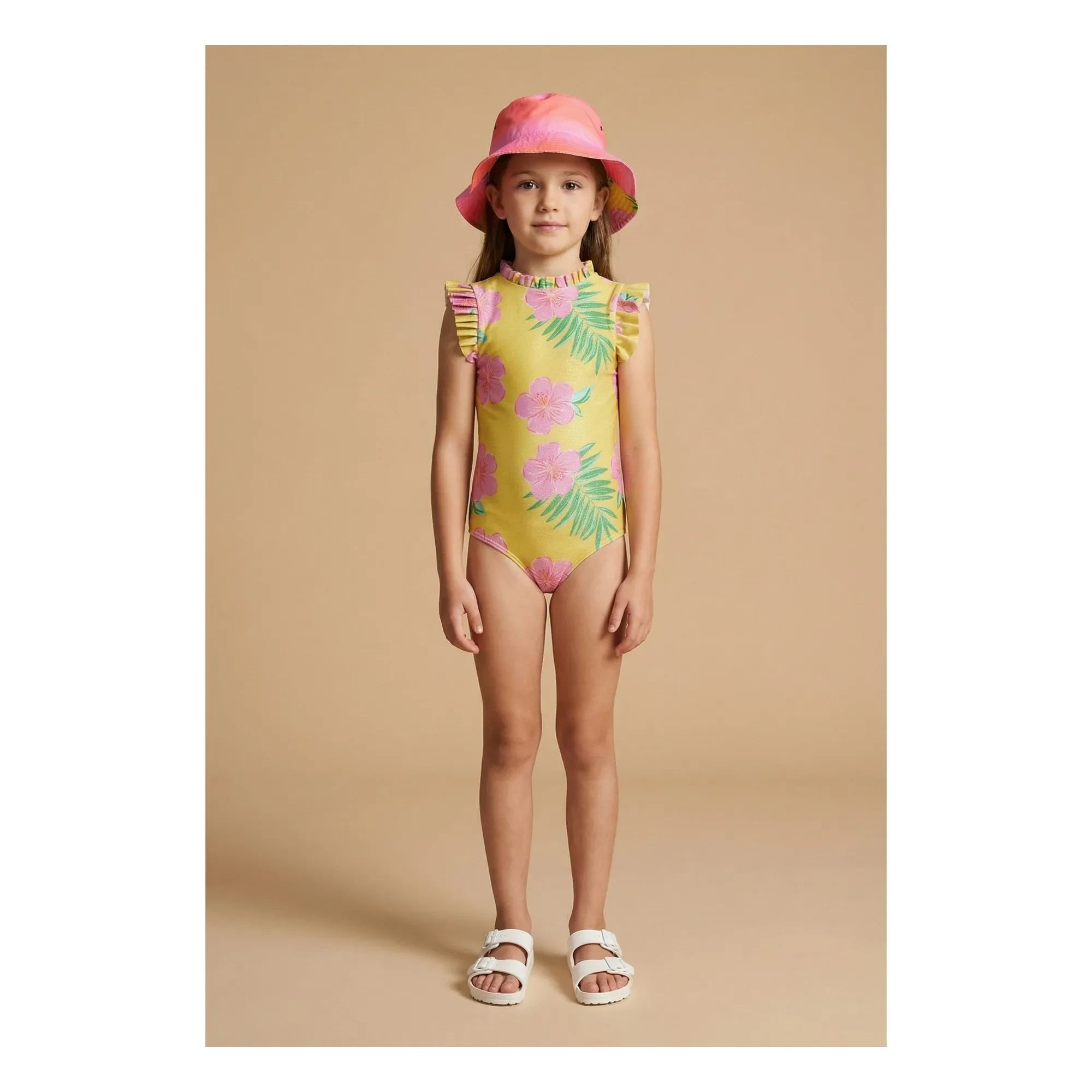 Pepita & Me - Alisson Shiny Hibiscus Swimsuit | Yellow