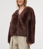 LOEWE Brown Leather Fur-Covered Cardigan