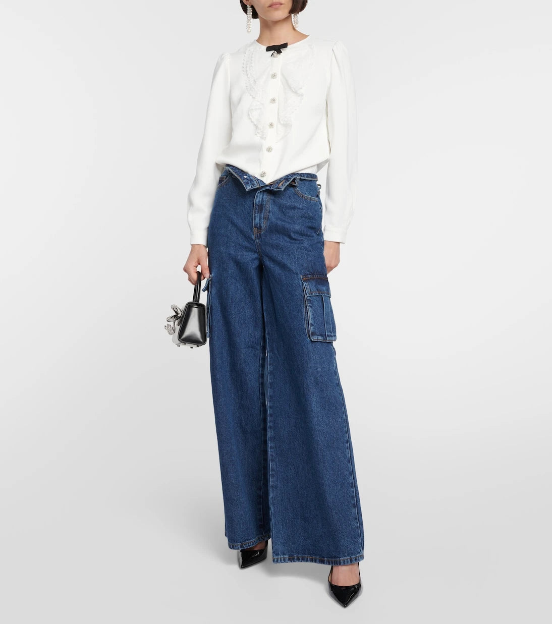 Self-Portrait - Mid-rise wide-leg denim cargo pants