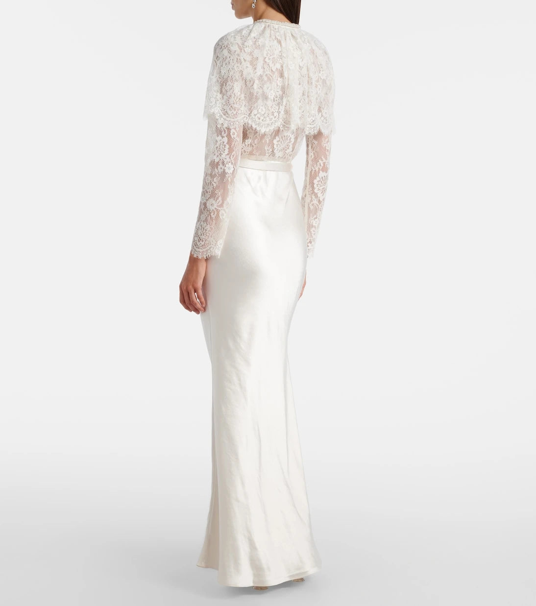 Self-Portrait - Caped lace and satin maxi dress