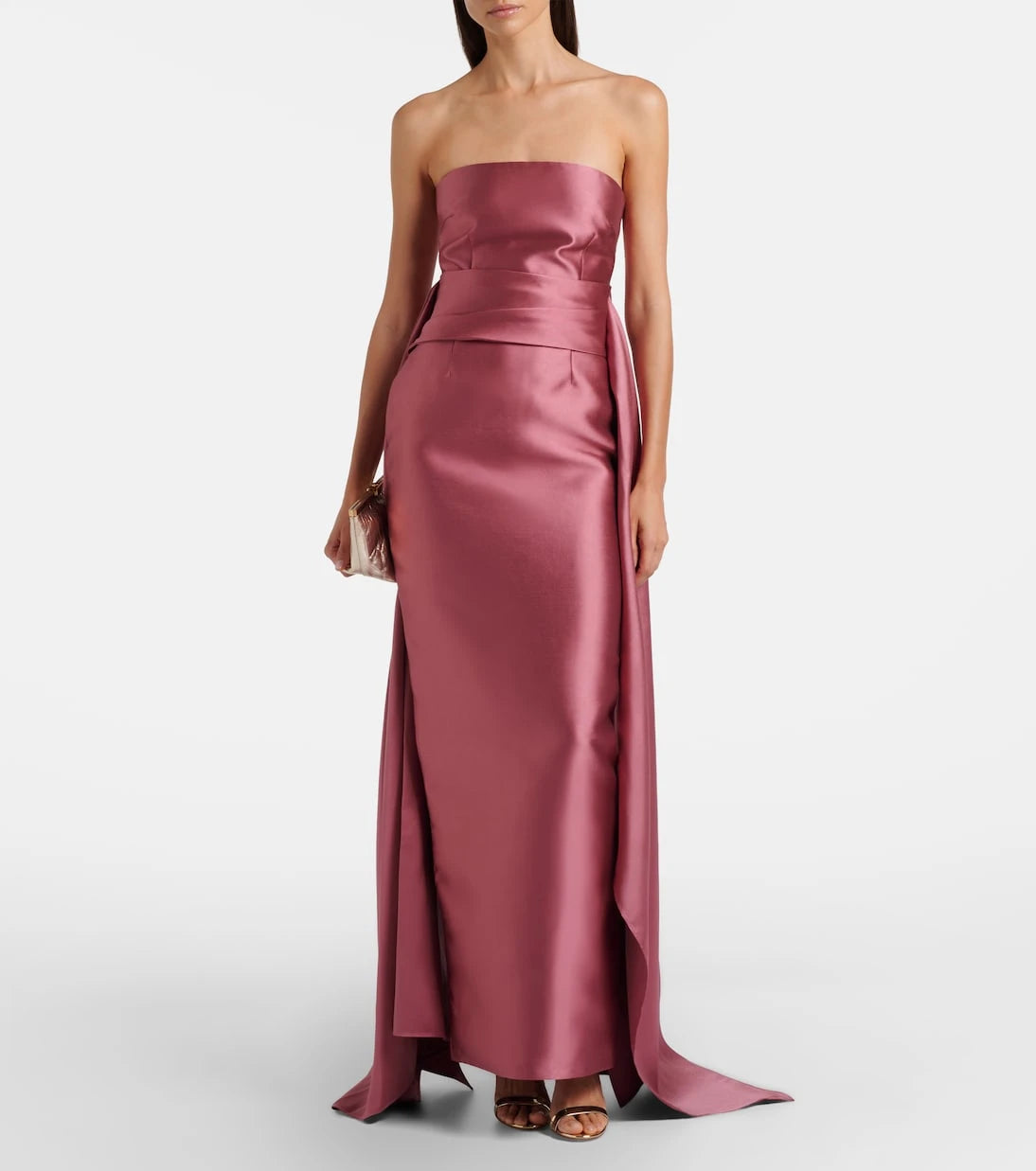 Solace London - Draped strapless satin gown