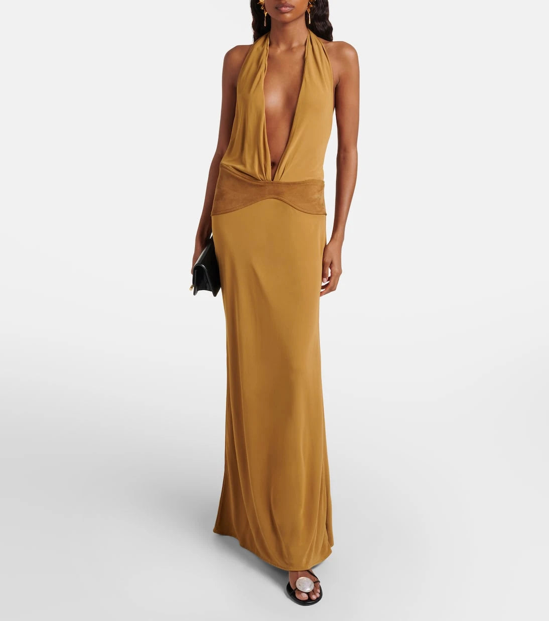 Christopher Esber - Suede-trimmed jersey gown
