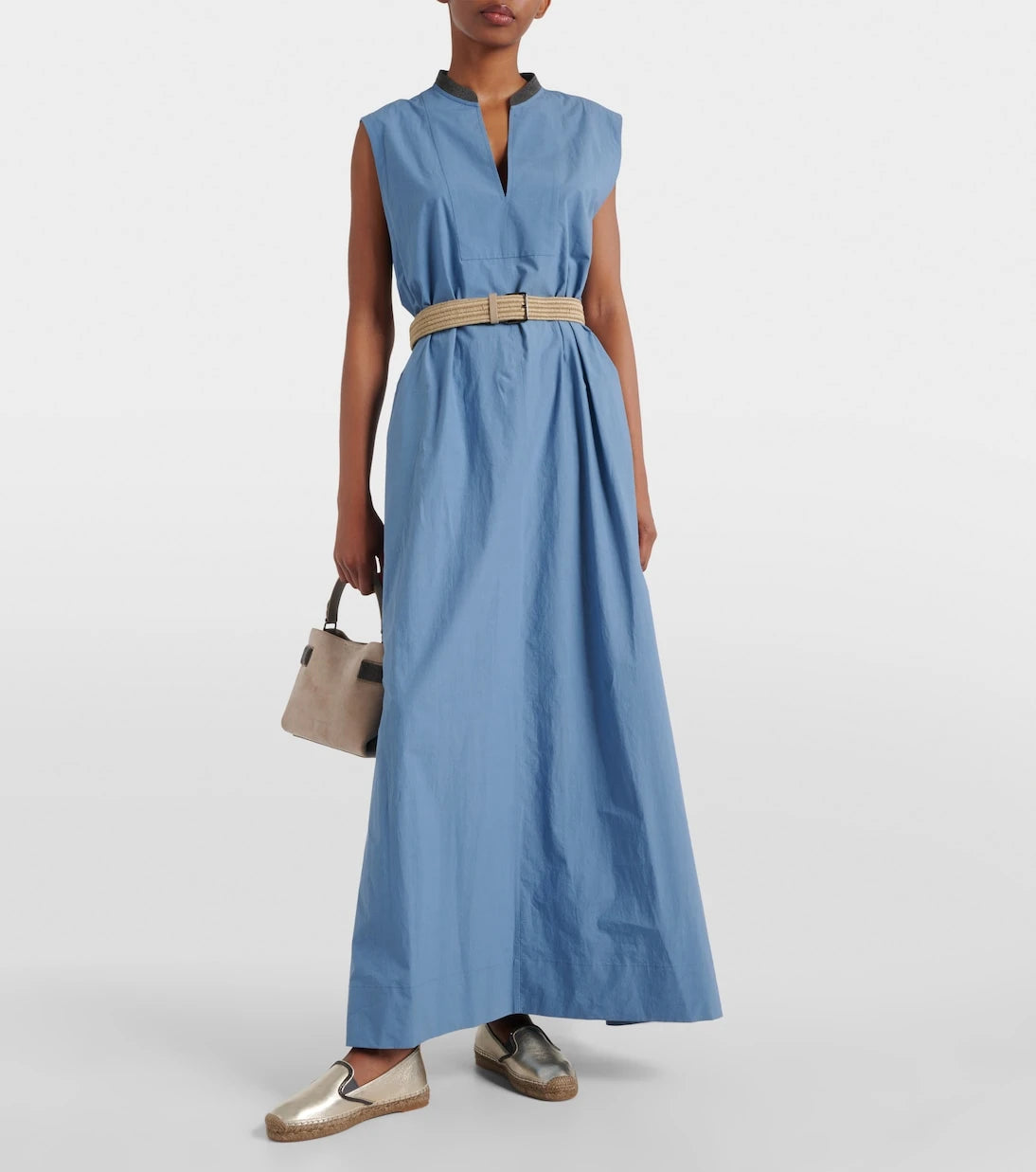 Brunello Cucinelli - Embellished cotton poplin maxi dress