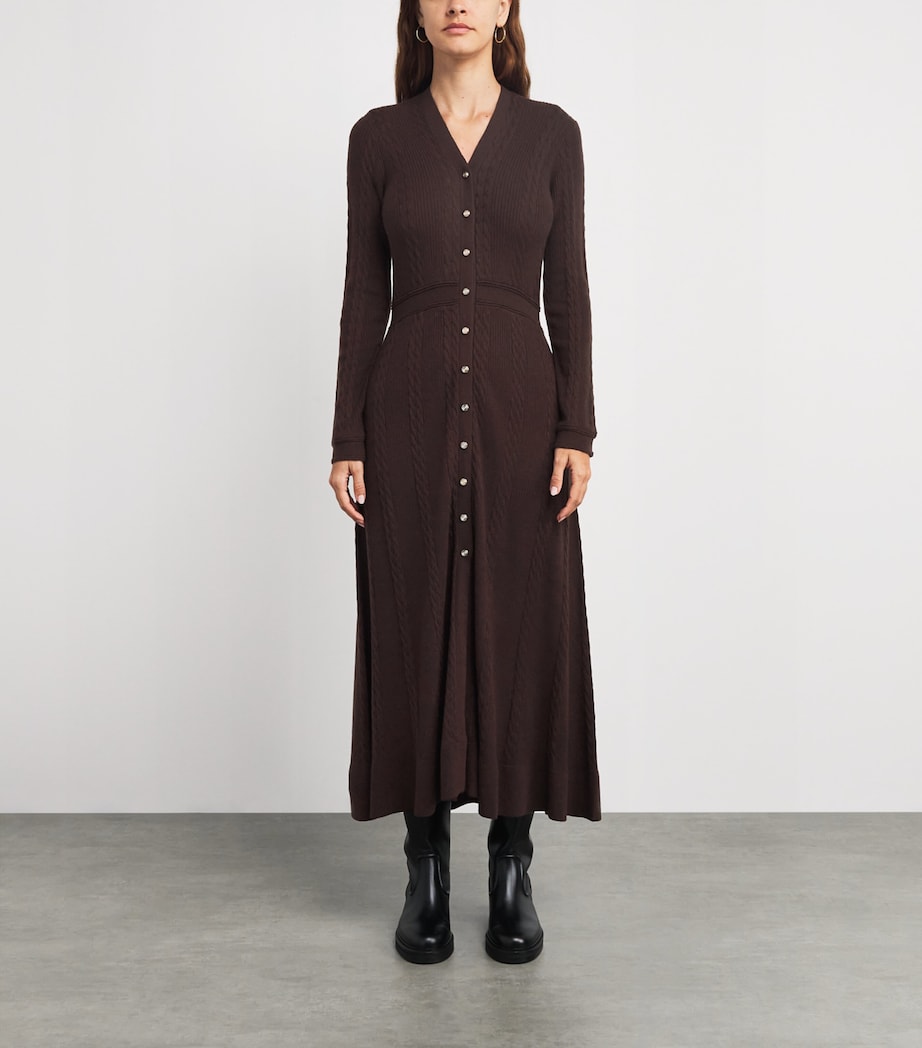 Maje Cable Knit Maxi Dress Brown