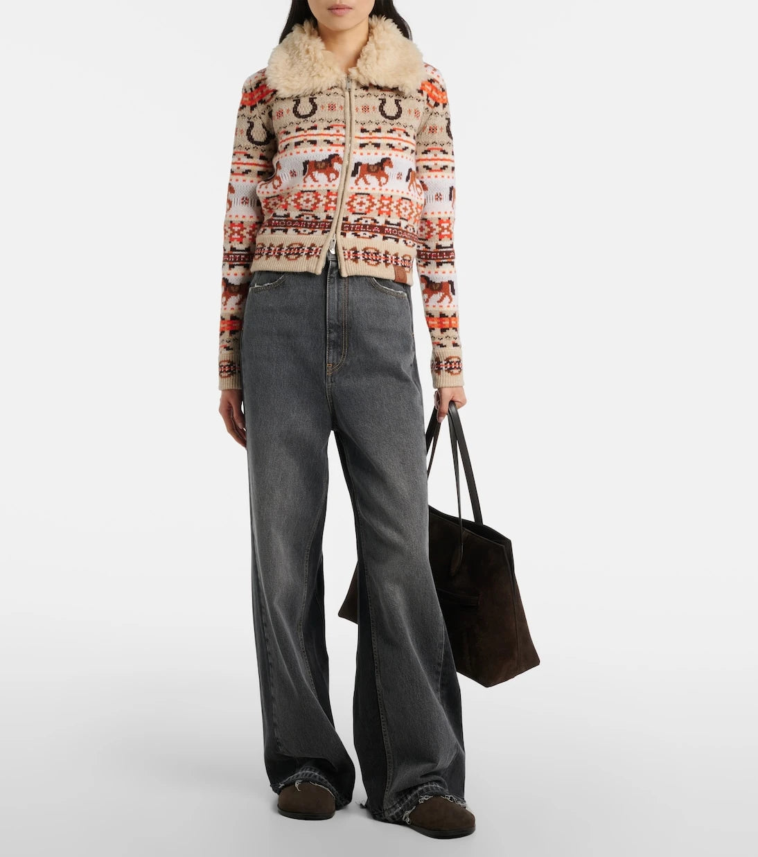 Stella McCartney - Intarsia virgin wool zip-up cardigan