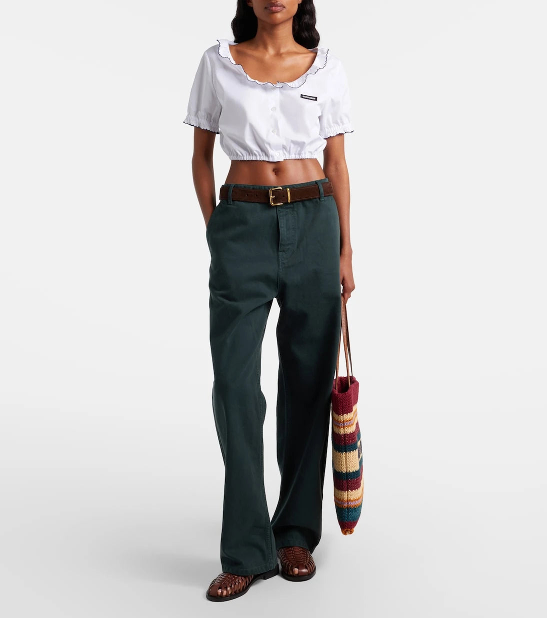 Miu Miu - Scalloped cotton poplin crop top
