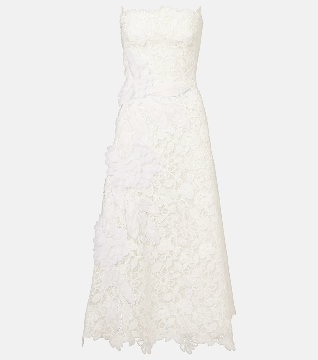 Costarellos - Floral-appliqué lace gown