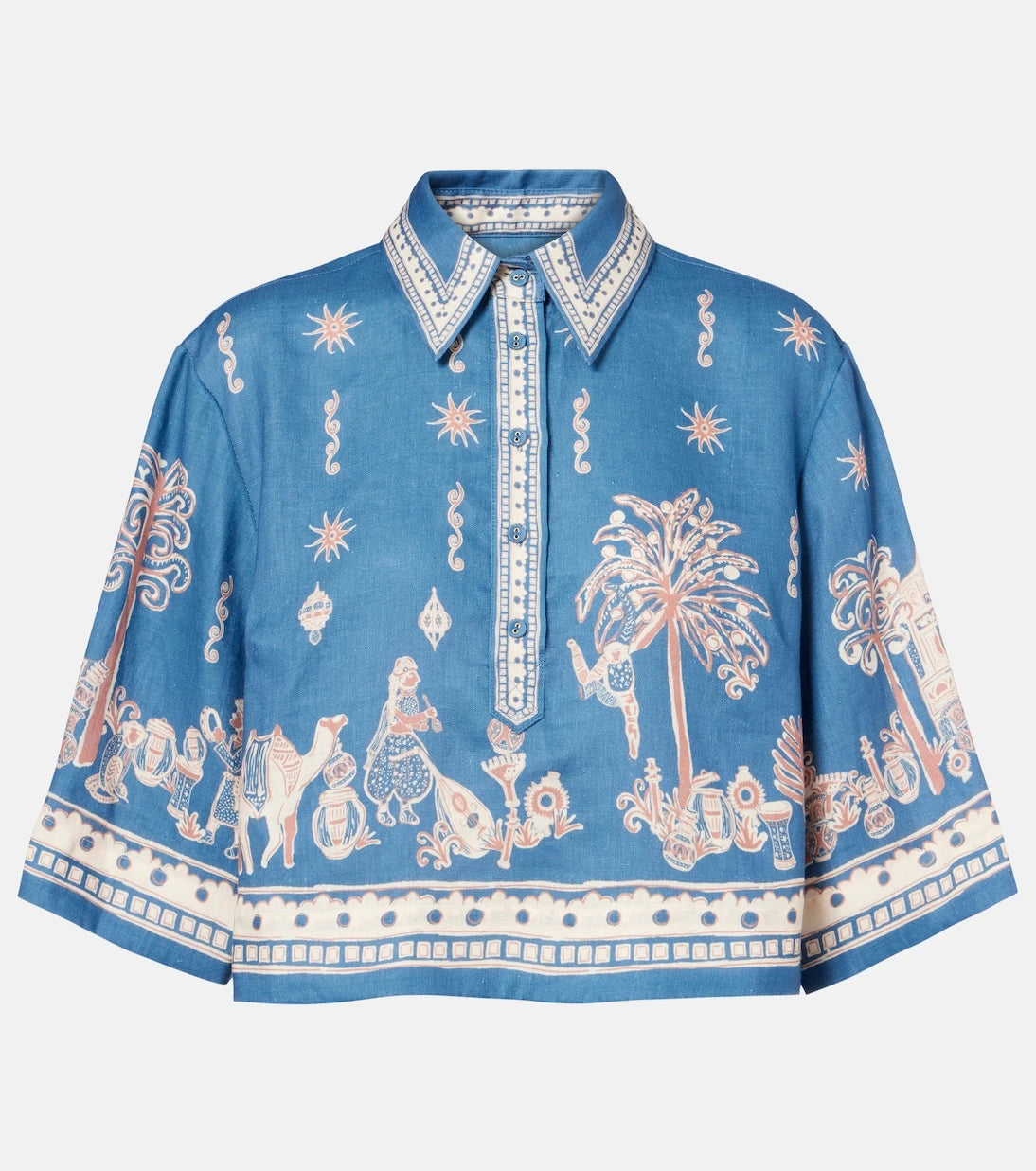Alémais - Acacia printed cropped linen shirt