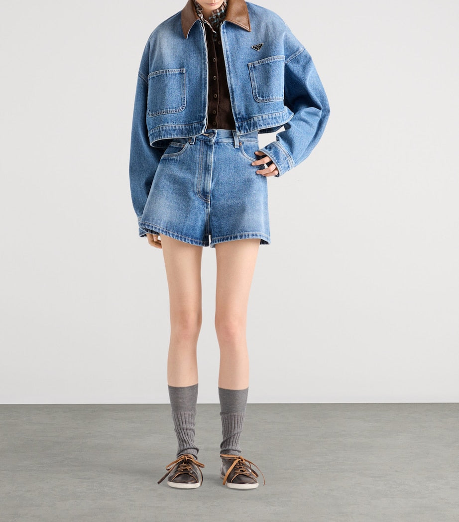 Prada Blue Denim High-Waist Shorts