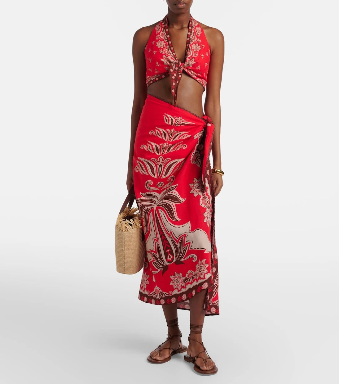 Farm Rio - Ainika Garden linen-blend beach cover-up