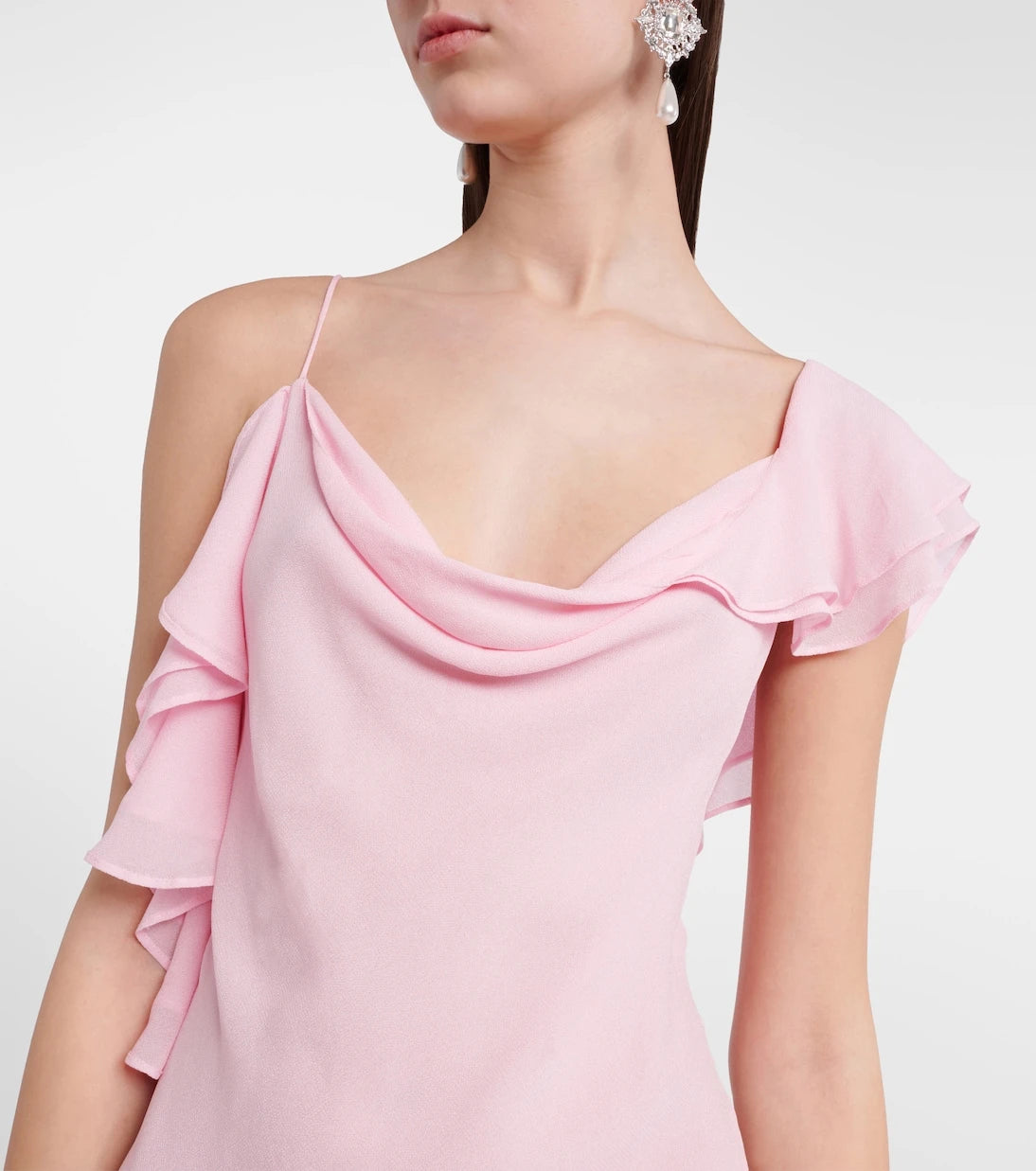 Self-Portrait - Ruffled asymmetric georgette gown