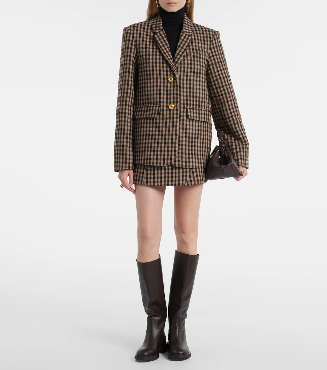 Ganni - Checked wool wrap skirt