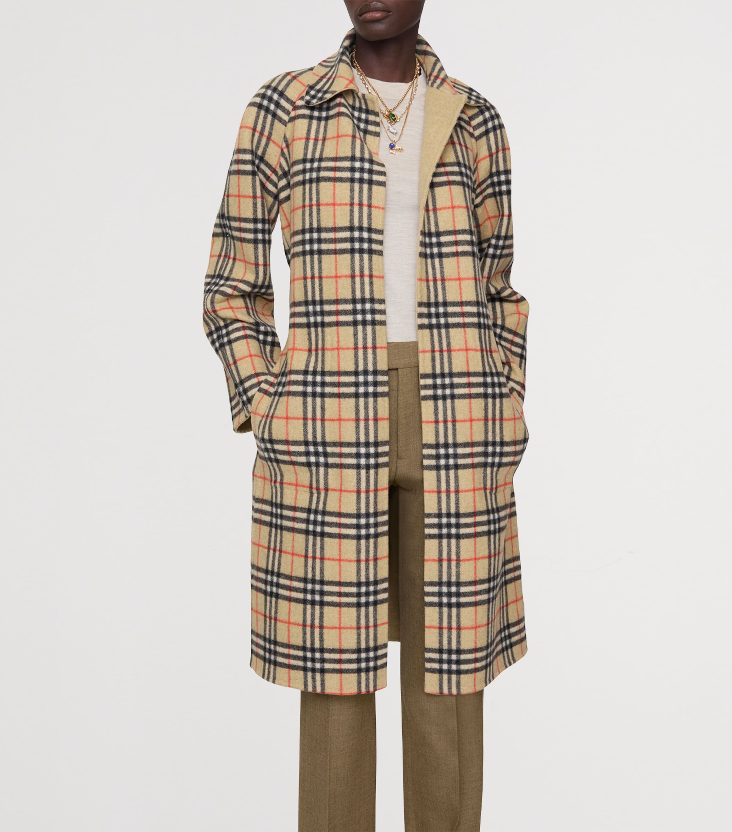 Burberry Beige Wool Reversible Hooded Wrap Coat
