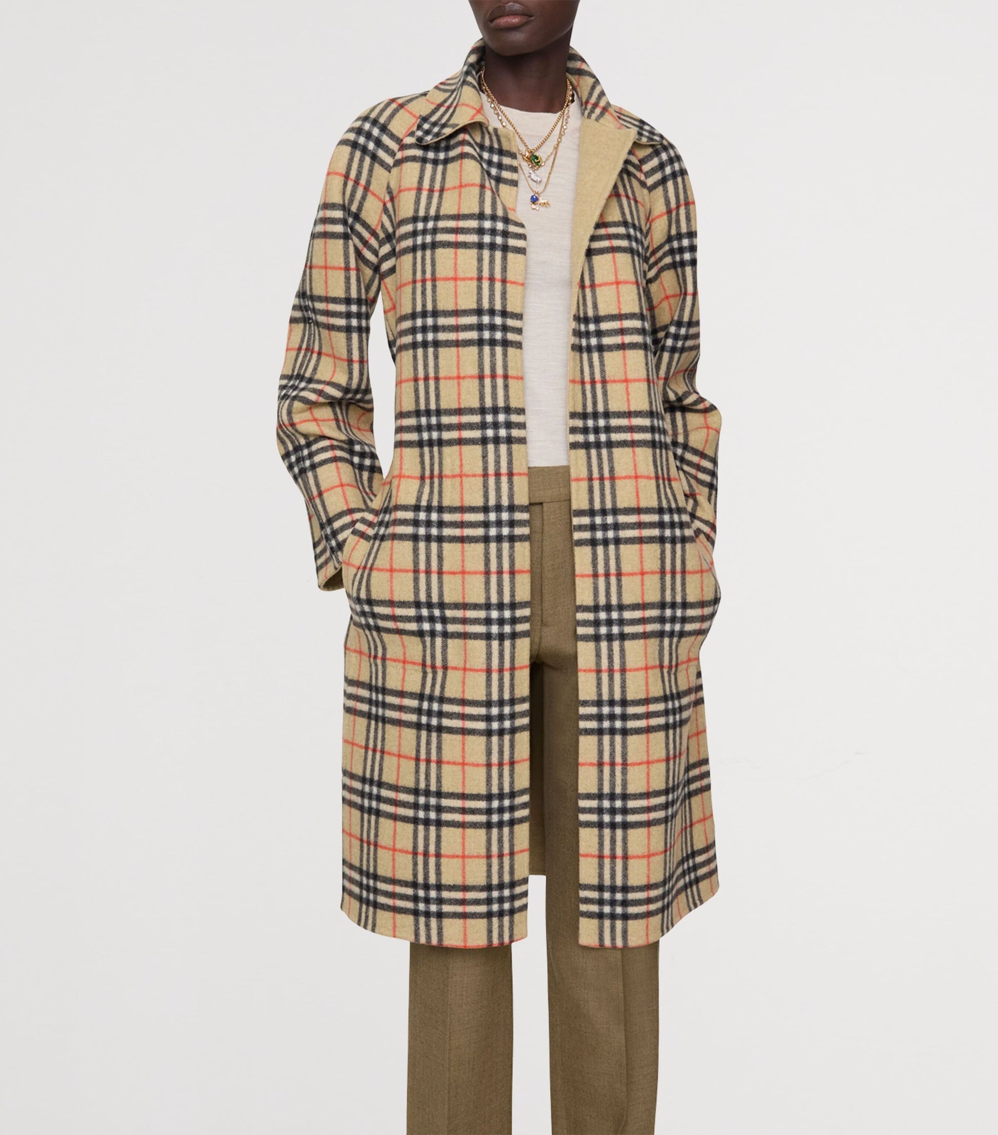 Burberry Beige Wool Reversible Hooded Wrap Coat