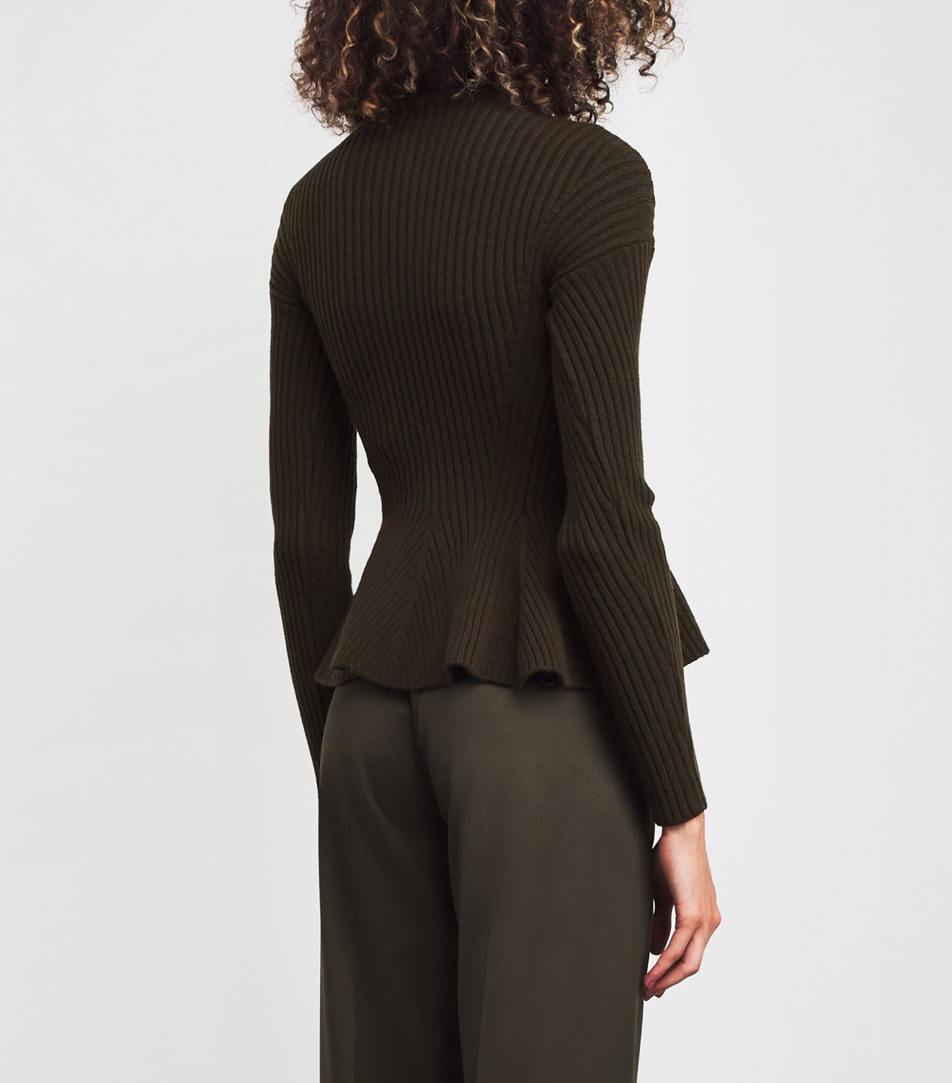 Green Wool-Blend Peplum Sweater