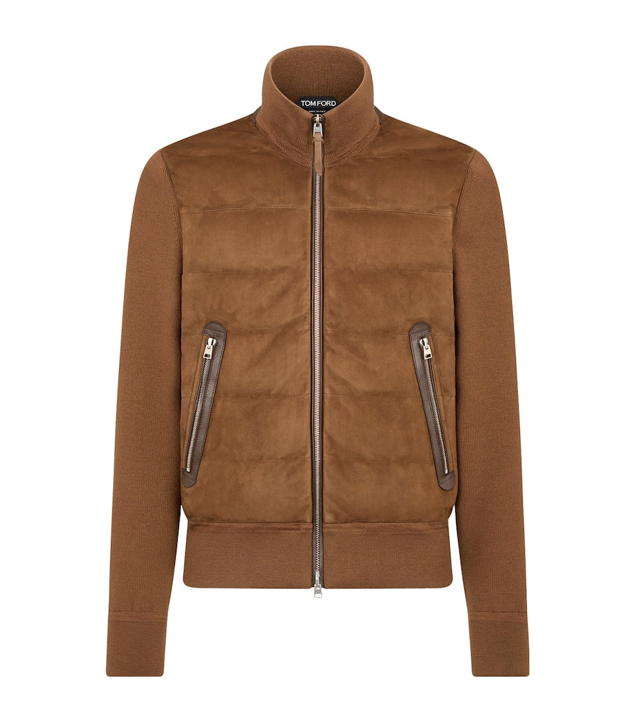 TOM FORD Brown Merino Wool-Suede Cardigan