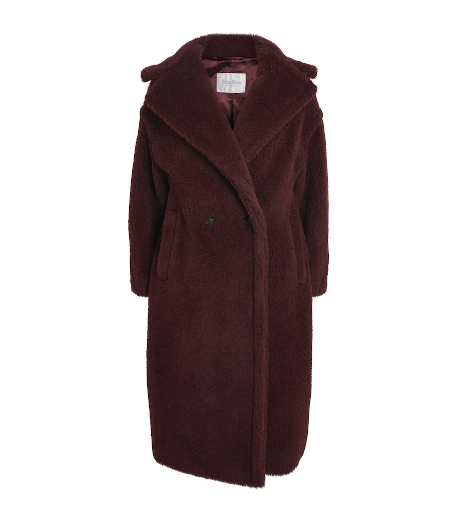 Wool-Silk Teddy Double-Breasted Coat CHERRY