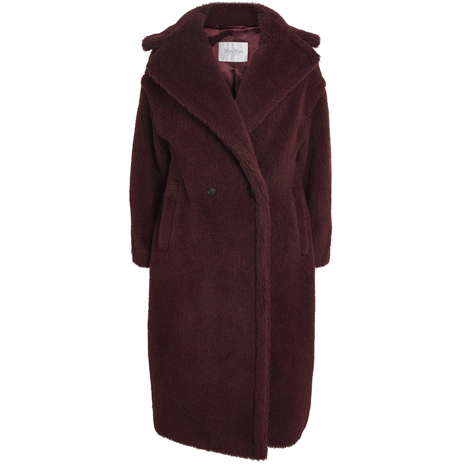 Red Wool-Silk Teddy Double-Breasted Coat