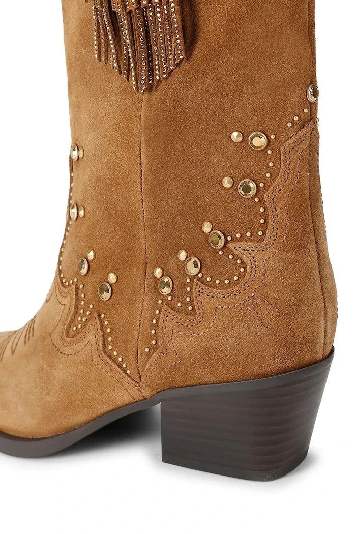 Kurt Geiger London kadın süet kovboy çizmeleri Oxford Western Tassel