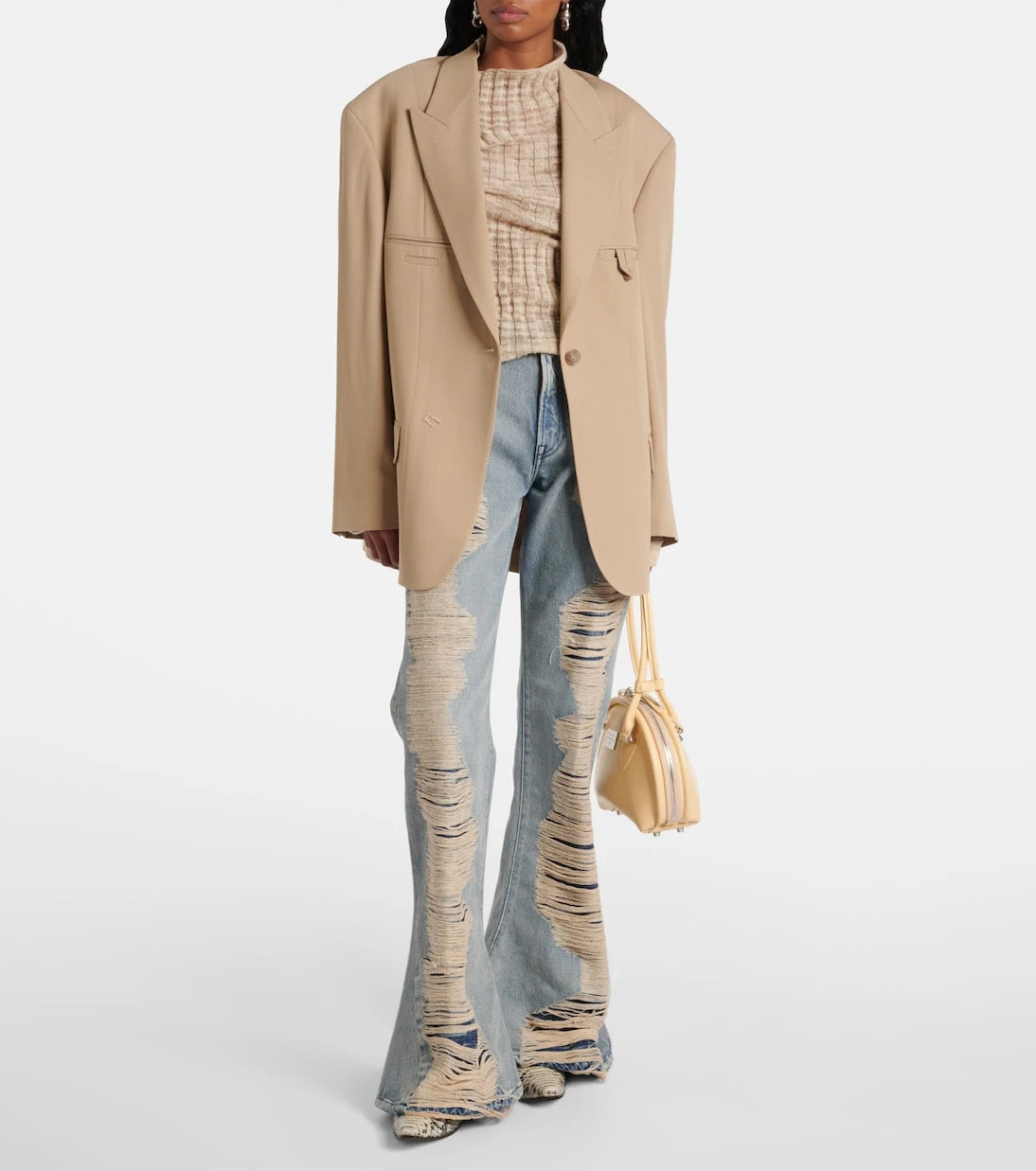 Acne Studios - بنطلون جينز بقصة البوت كت بخصر عالٍ وتأثير بالٍ