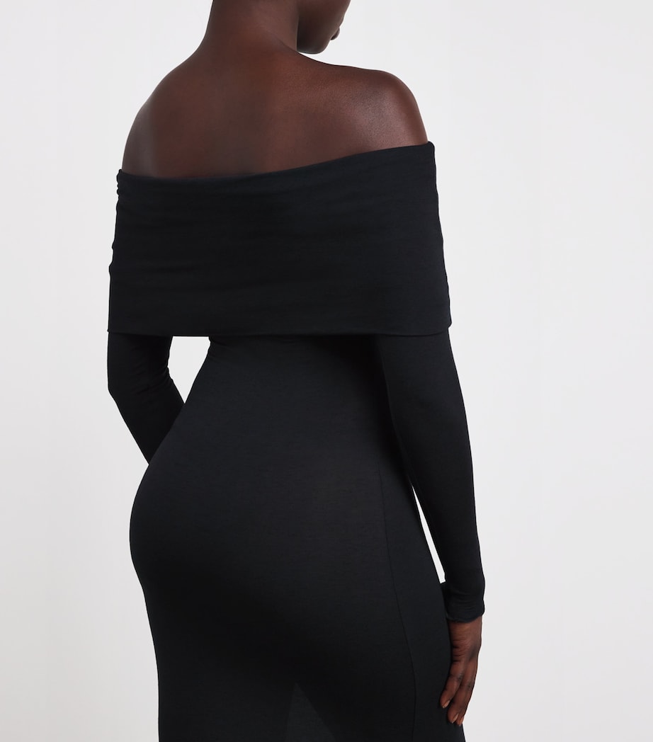 Skims Black Sheer Modal Off-The-Shoulder Maxi Dress