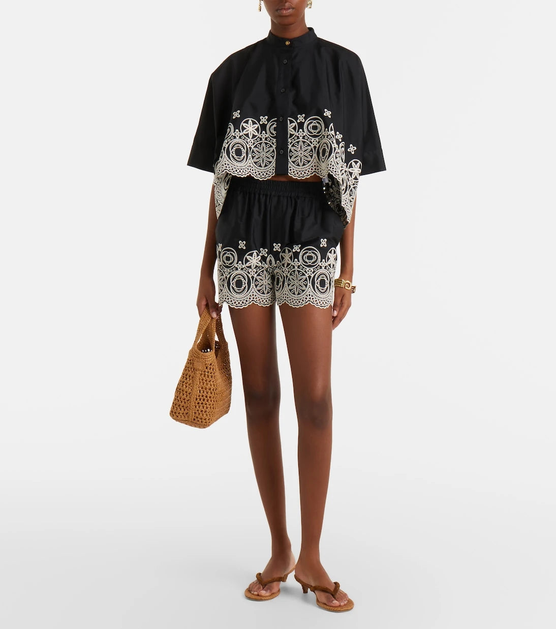 La DoubleJ - Pull-Up embroidered cotton shorts
