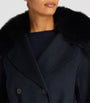 Yves Salomon Blue Wool-Cashmere Fur-Trim Coat