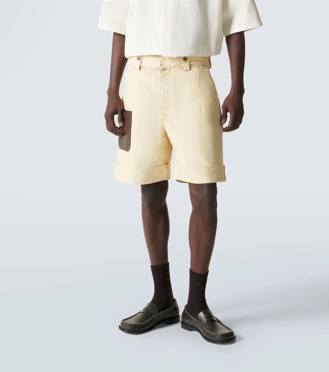 Loewe - Anagram leather-trimmed cotton shorts