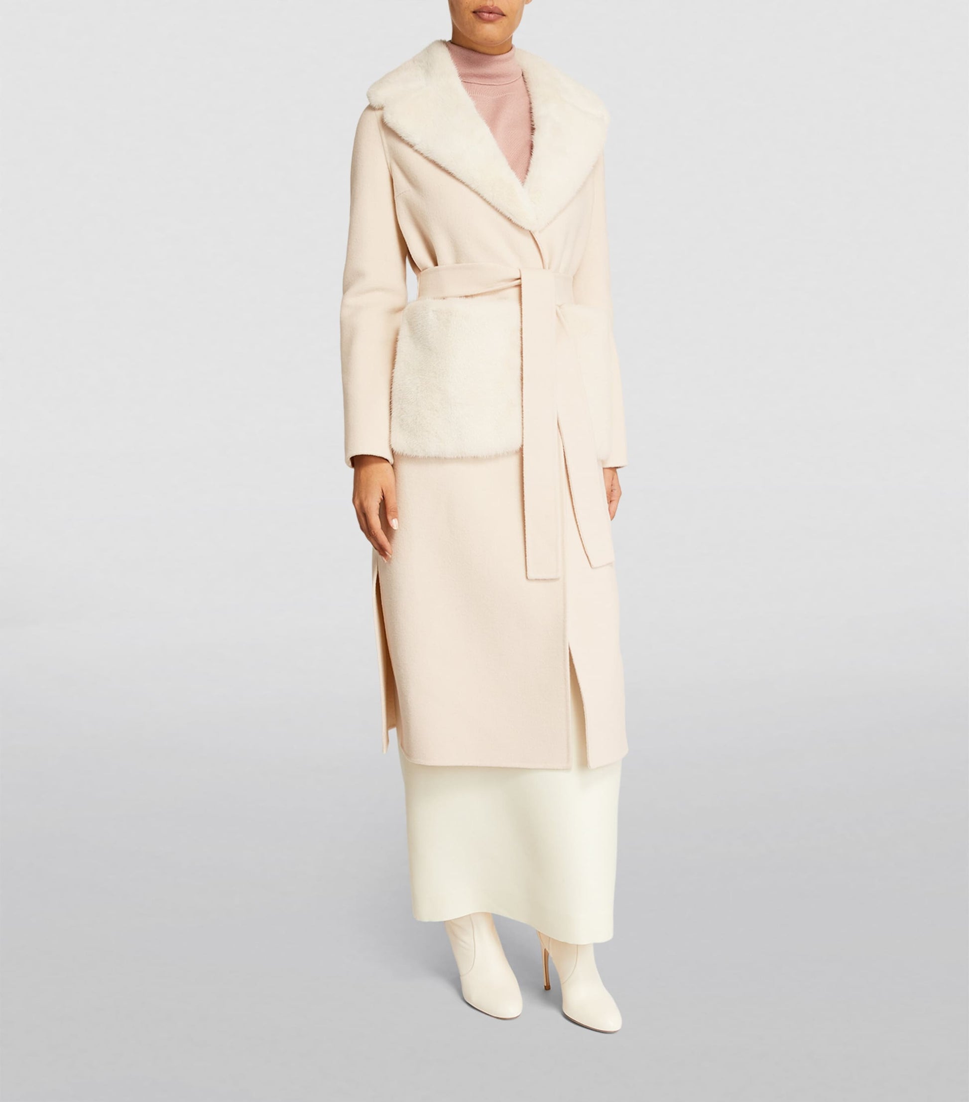 Yves Salomon Beige Cashmere-Wool Fox Fur-Trim Coat
