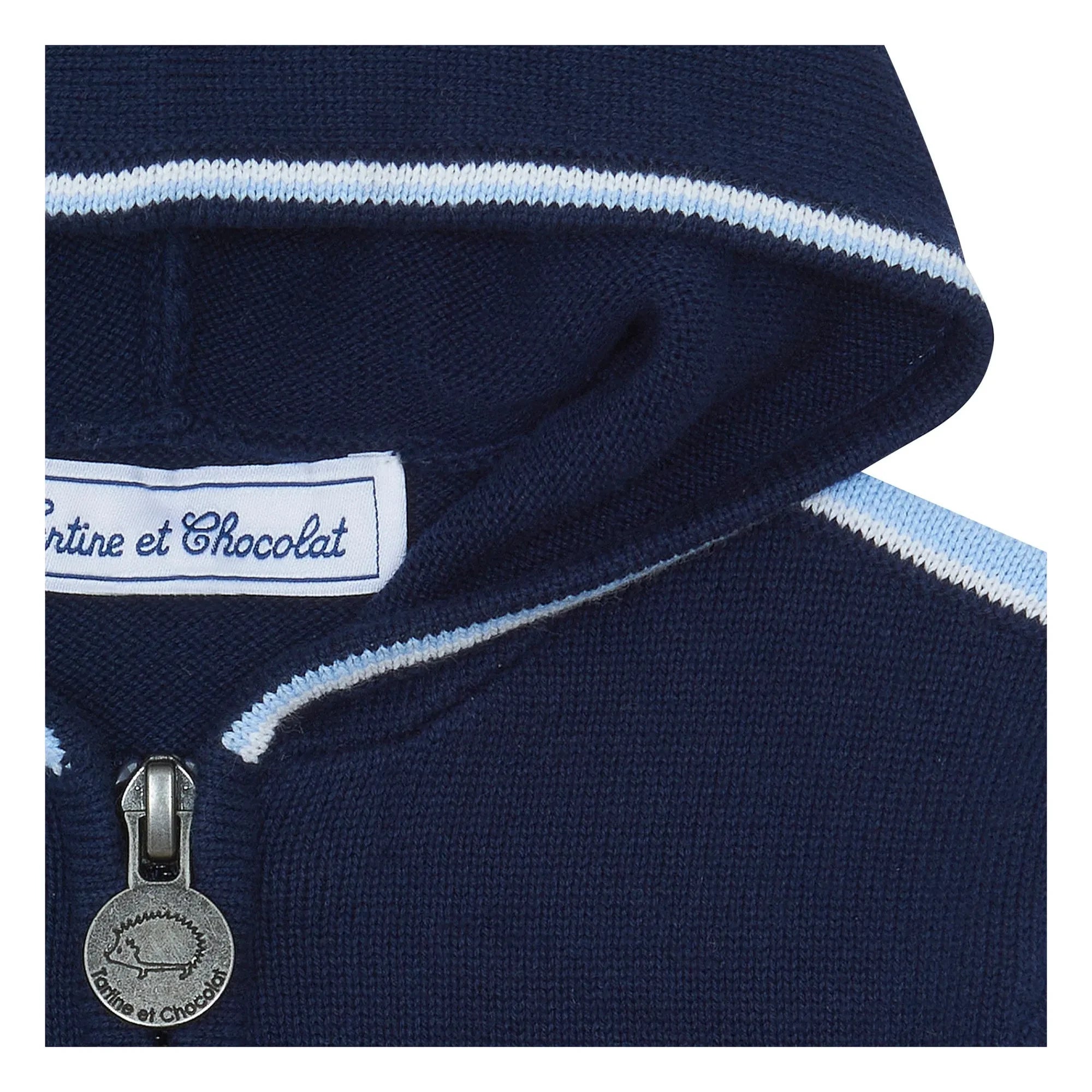 Tartine et Chocolat - Zipped Sweat Top with Contrast Stripes | Navy blue