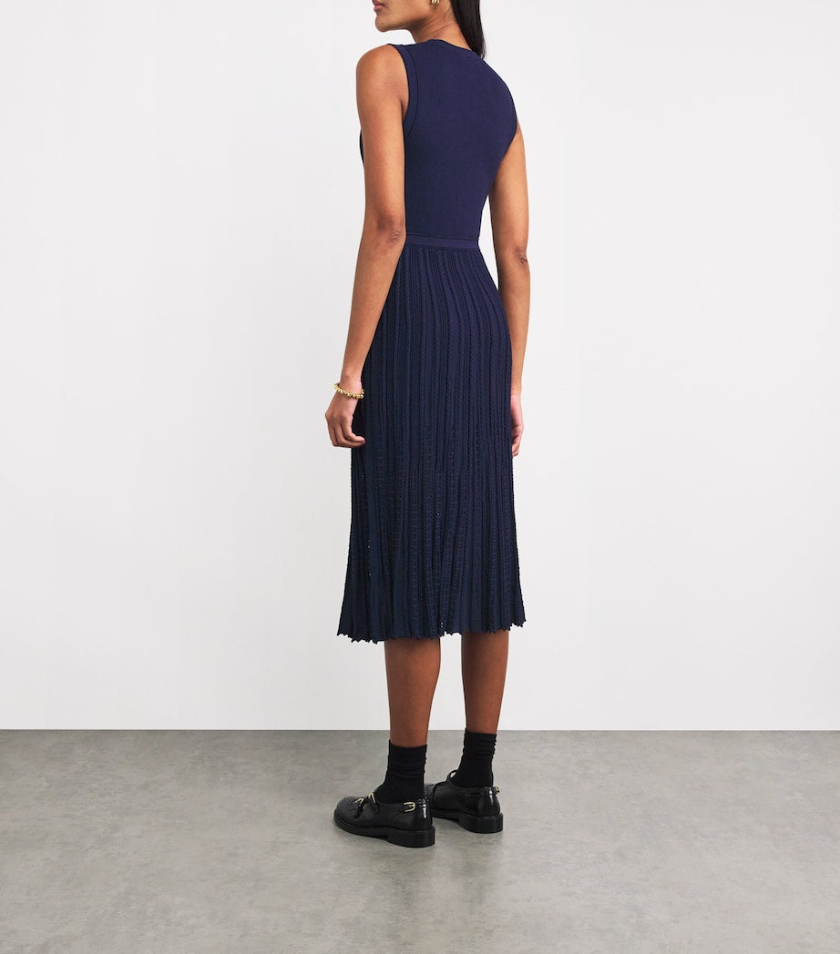 Maje Blue Pleated Midi Dress