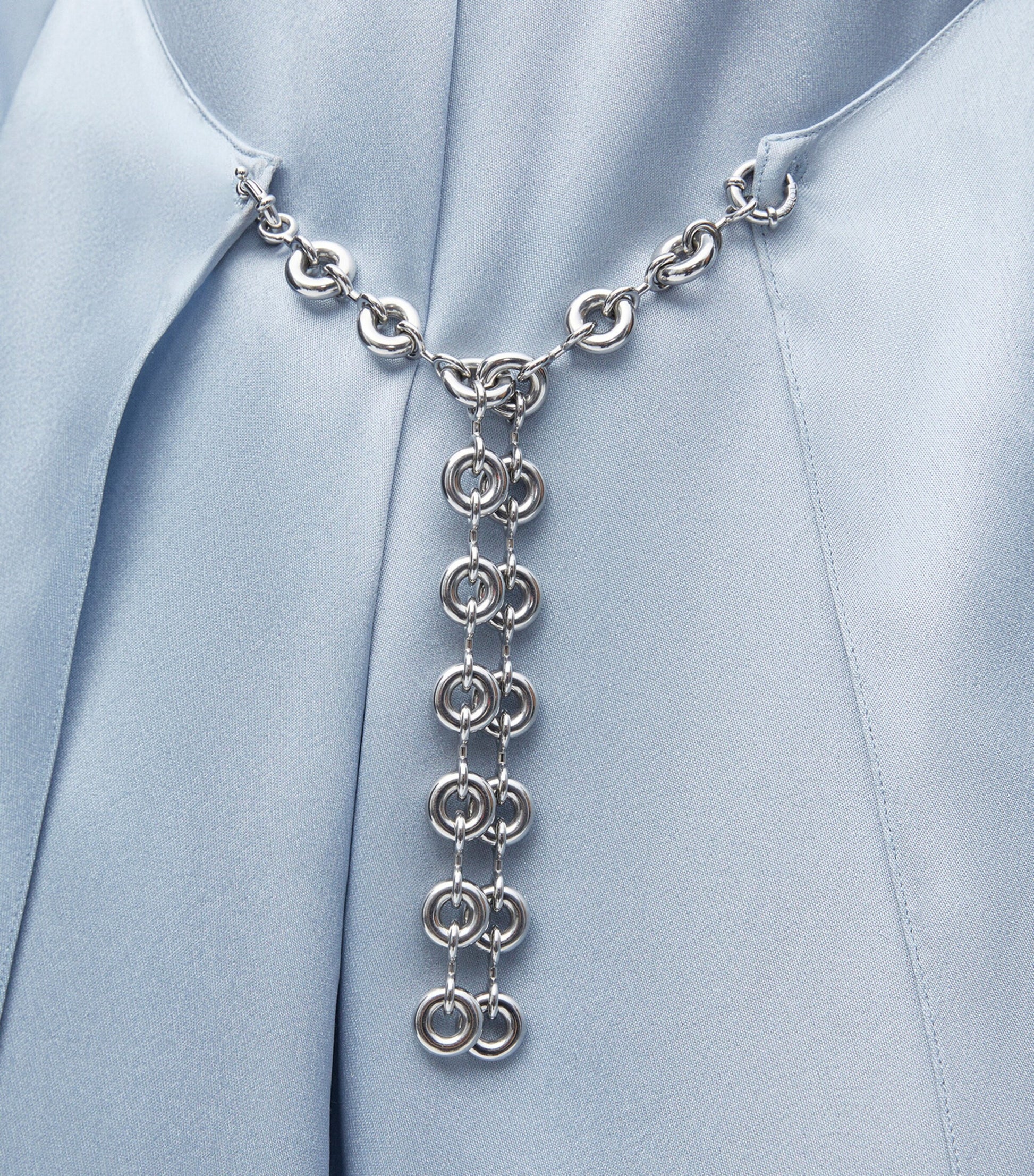 LOEWE Blue EXCLUSIVE Silk Satin Silver Capsule Donut Chain Maxi Dress