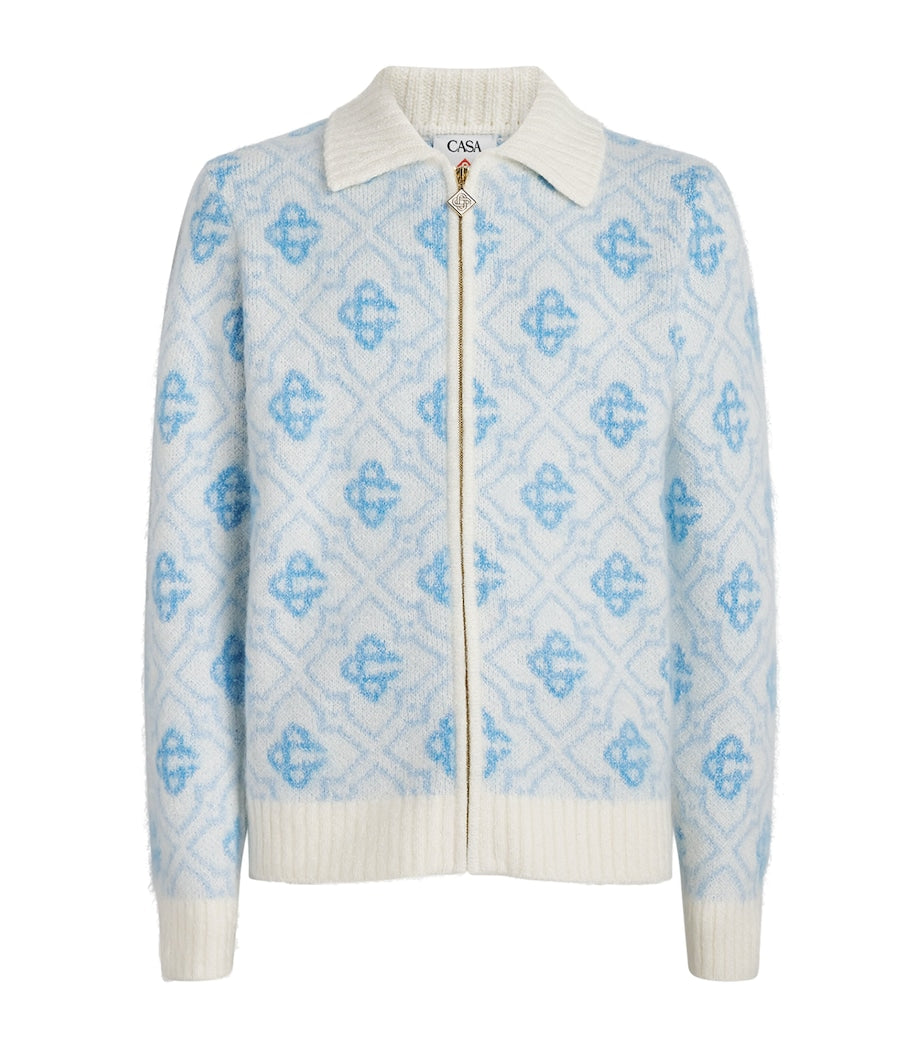Casablanca White Merino Wool Zip-Up Cardigan