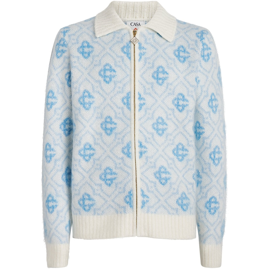 Casablanca White Merino Wool Zip-Up Cardigan