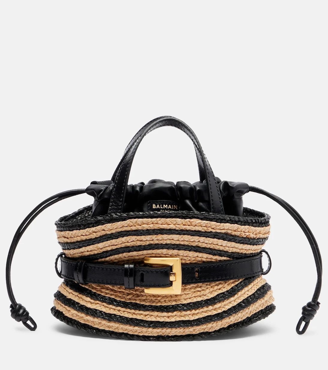 Balmain - Raffia-effect striped top-handle bag
