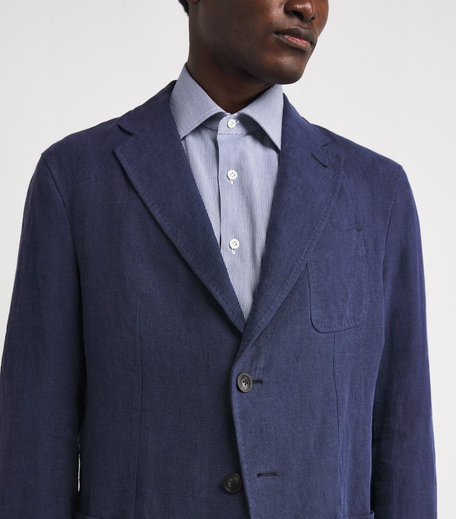 Emporio Armani Blue Linen Single-Breasted Blazer