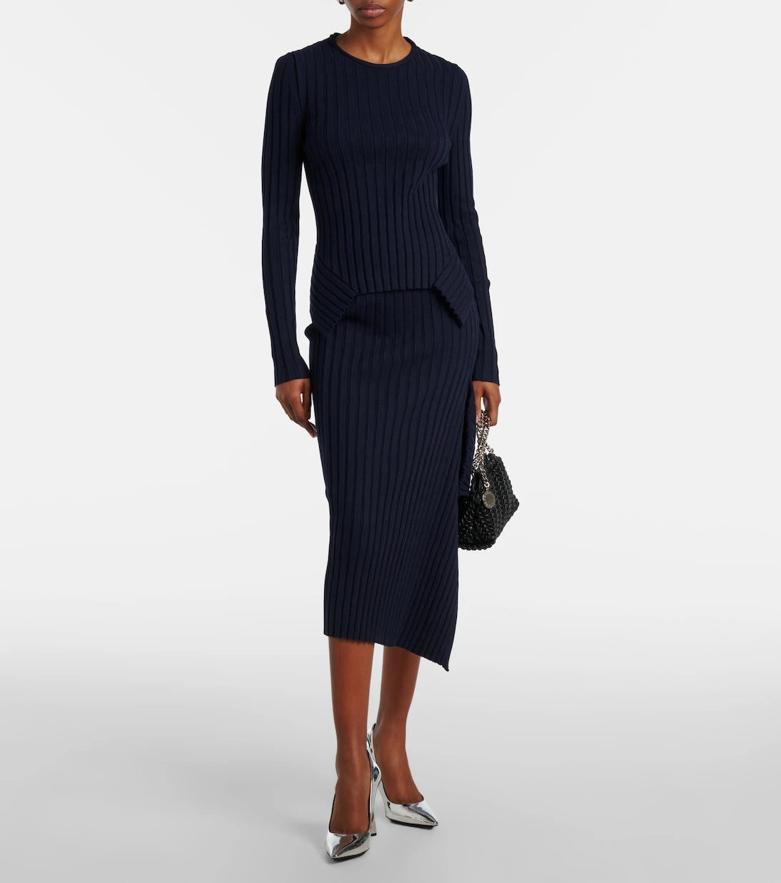 Stella McCartney - Ribbed-knit ruffled cotton midi skirt
