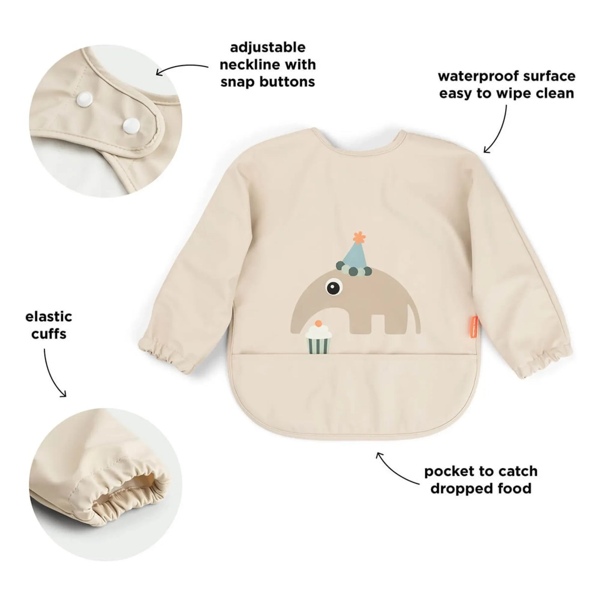 Done by deer - Celebration bib with sleeves | Sand
