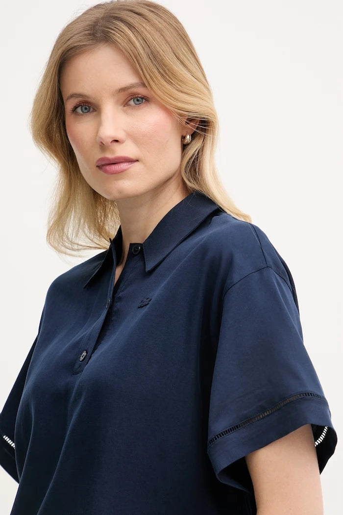 Lacoste тениска с яка дамска с лиосел