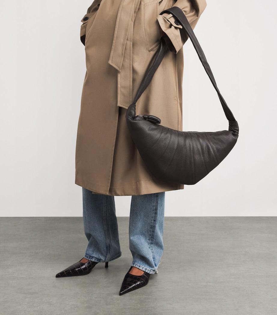 Medium Grained Leather Croissant Shoulder Bag BR490 DARK CHOCOLATE