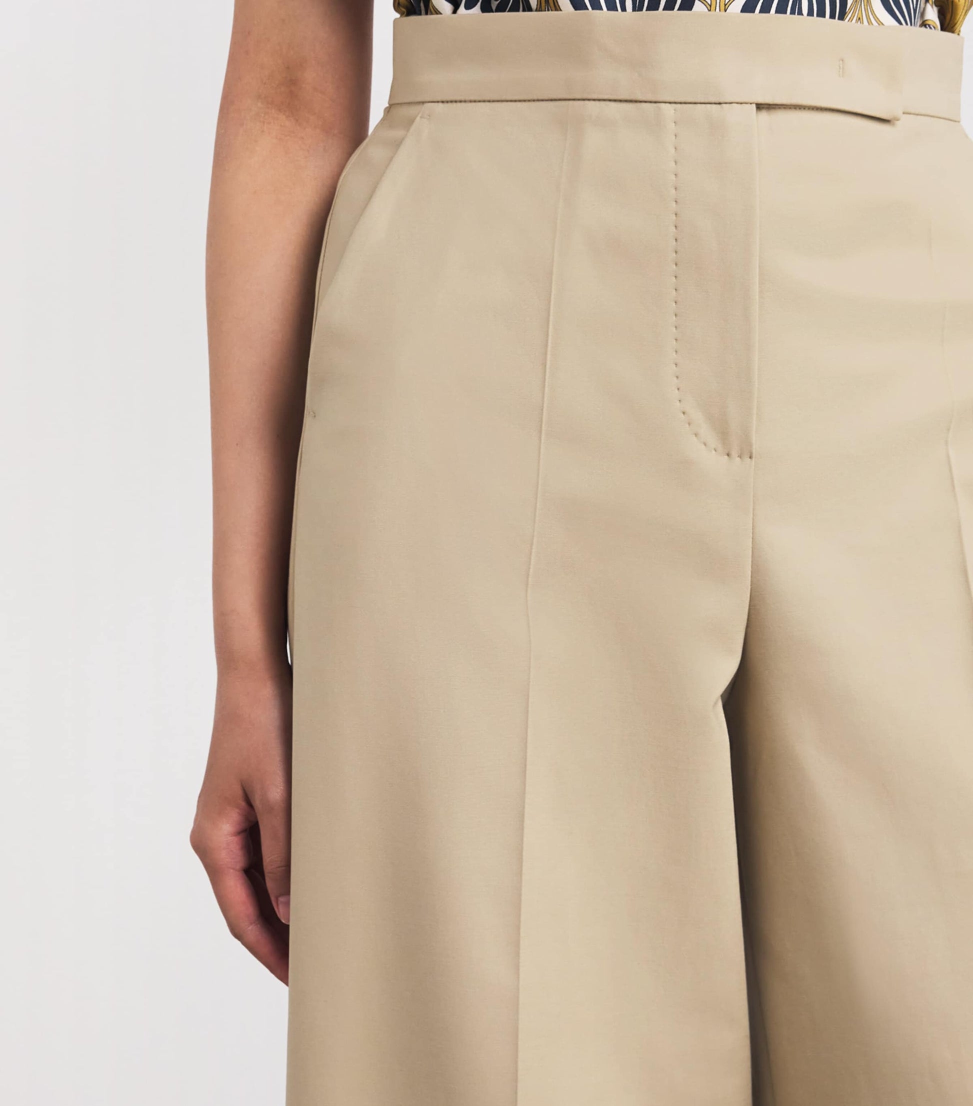 Max Mara Beige Stretch-Cotton Wide-Leg Trousers