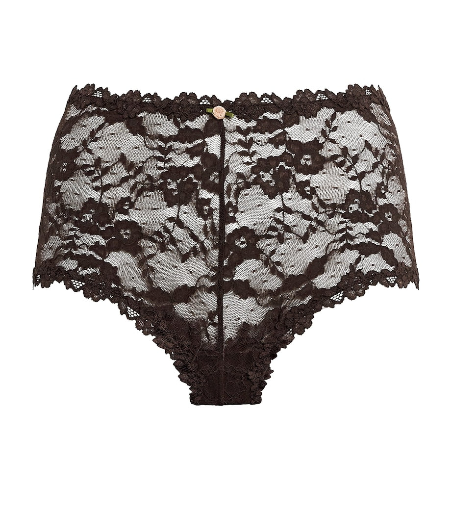Skims Brown Stretch Lace Boy Short Briefs