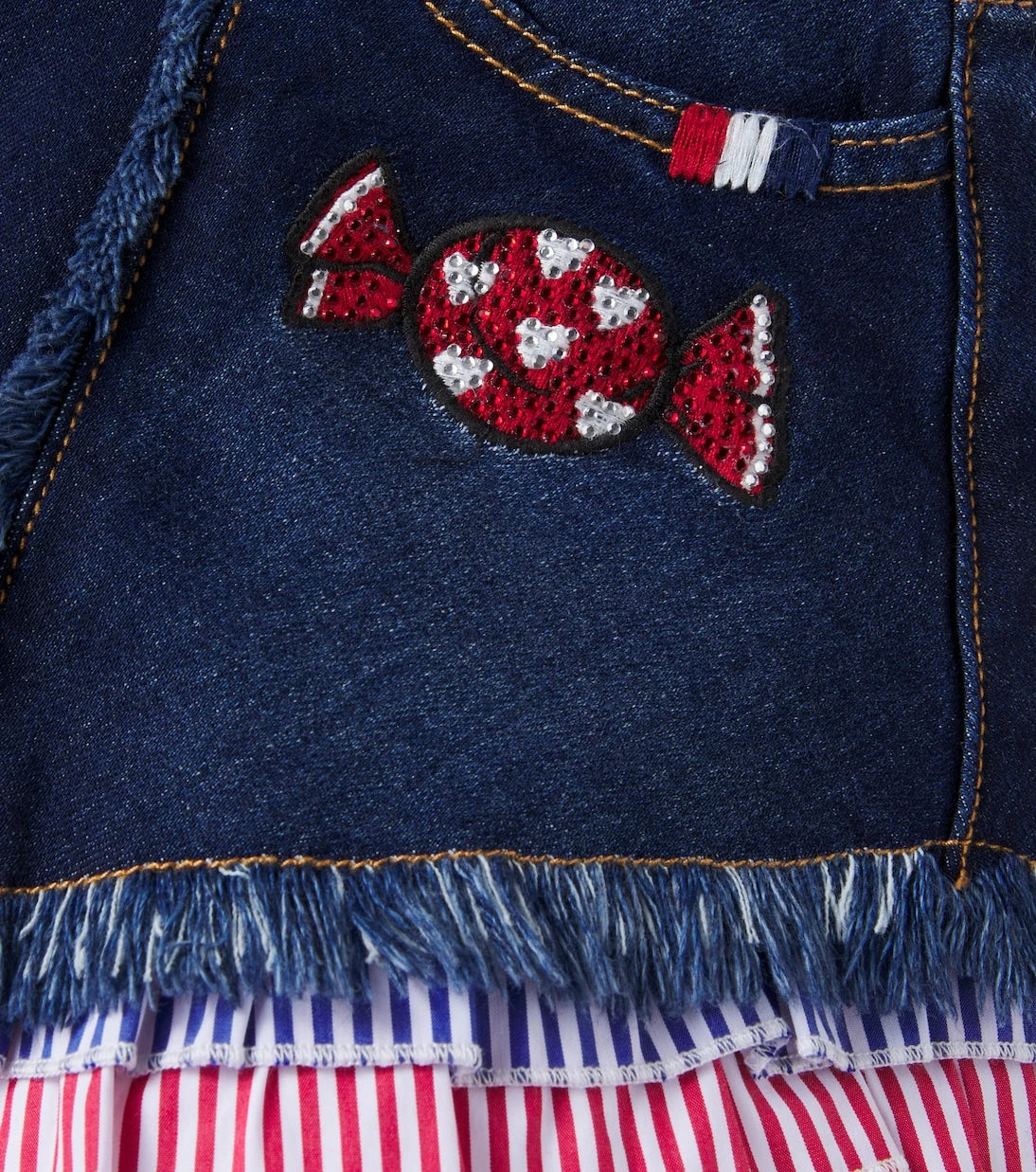 Monnalisa - Embellished fringed denim shorts